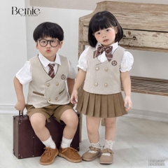 Set vest gi lê 4CT phối viền Royal cho bé trai bé gái kèm cà vạt hoặc nơ size 9 tới 28kg BERNIE H0526B58 