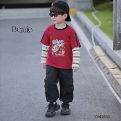 Set bộ dài áo thun cotton tay phối kẻ Play Time kèm quần gió dài cho bé trai size 11 tới 28kg BERNIE T0426B12