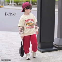 Set bộ dài cho bé trai áo thun tay phối kẻ sọc Sunny Ride kèm quần dài size 9 tới 25kg BERNIE H0426B25