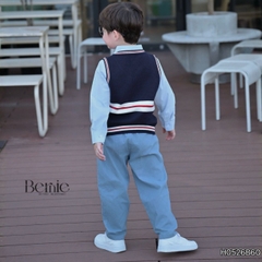 Set bộ 4CT áo sơ mi dài tay áo gi lê rời quần kaki kèm cà vạt bé trai 9 tới 25kg BERNIE H0526B60