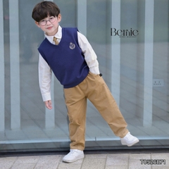 Set bộ 4CT áo sơ mi tay dài áo gi lê rời thêu phù hiệu kèm cà vạt và quần kaki size 1 đến 7 tuổi BERNIE T0526B71