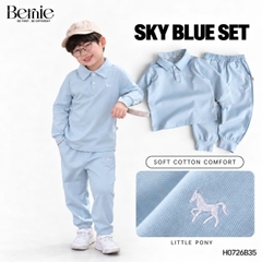 Set bộ dài chất thun cotton áo polo thêu ngựa kèm quần dài cho bé trai size 9 tới 25kg BERNIE H0726B35