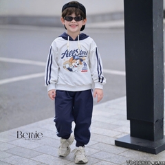 Set bộ thể thao áo hoodie bóng chày tay dài phối màu kèm mũ và quần dài cho bé trai 11 tới 28kg BERNIE V0426B38