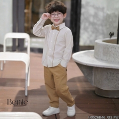 Set sơ mi Little Gentleman áo tay dài quần kaki kèm nơ cổ cho bé trai 9 tới 25kg BERNIE H0526B46