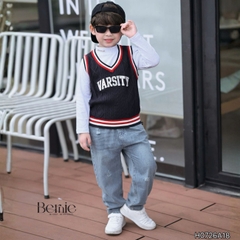 Áo gile len vặn thừng phong cách hàn quốc Varsity cho bé trai size 9 tới 25kg BERNIE H0726A18