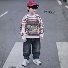 Set bộ dài thu đông áo dài tay kẻ họa tiết Fun Day kèm quần jean dài size 9 tới 28kg BERNIE H0426B26