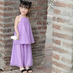 Set yếm lụa hoa sen cho bé gái dễ thương chất lụa sần cao cấp Bernie 1 tuổi đến 7 tuổi