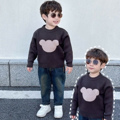 Áo len dài tay thêu phối màu hình mặt gấu dễ thương cho bé trai bé gái 1 đến 7 tuổi BERNIE 24A034