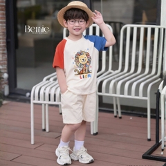 Set bộ tay ngắn cho bé trai áo thun cotton họa tiết Animal Vui Nhộn và quần short kaki 1 đến 7 tuổi BERNIE H0226B06Đ 