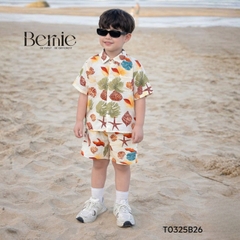 Set sơ mi đũi đi biển unisex cho bé trai bé gái họa tiết summer size 9 tới 25kg BERNIE T0325B26