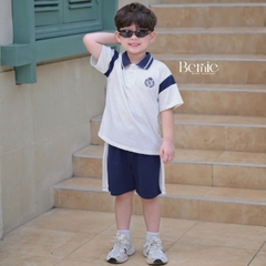 Set bộ polo tay ngắn cổ dệt họa tiết huy hiệu kèm quần short cho bé trai size 11 tới 28kg BERNIE H0226B33