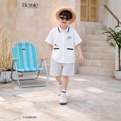 Set bộ sơ mi tay ngắn cho bé trai phối màu họa tiết Summer kèm quần short size 9 đến 25kg BERNIE H1225B15Đ