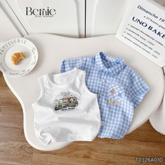 Set sơ mi 3CT travel holiday cho bé trai áo sơ mi áo ba lỗ và quần short cho bé trai size 11 tới 25kg BERNIE H1225B30