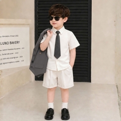 Set bộ vest gile Quý tộc cho bé trai áo sơ mi tay ngắn phối gile kèm quần và nơ cà vạt 9 tới 25kg BERNIE T0426B06