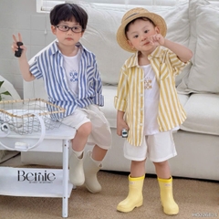  Set sơ mi 3CT áo tay dài kẻ sọc sắc màu áo ba lỗ kèm quần short kaki cho bé trai đi biển đi chơi 9 tới 28kg BERNIE H0226B26