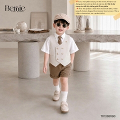 Set bộ vest gile Hoàng gia cho bé trai áo sơ mi tay ngắn phối gile kèm quần và cà vạt 1 đến 7 tuổi BERNIE T0126B06Đ 