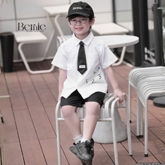  Set sơ mi 3CT cho bé trai áo tay ngắn phối cà vạt kèm quần short bé đi học đi chơi 11 tới 28kg BERNIE H0326B45