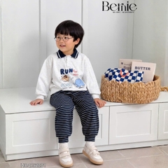 Set bộ dài tay cho bé trai áo polo cổ dệt Lucky Stories phối quần dài kẻ sọc size 11 tới 28kg BERNIE H0426B31