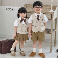 Set vest gi lê 4CT phối viền Royal cho bé trai bé gái kèm cà vạt hoặc nơ size 9 tới 28kg BERNIE H0526B58 