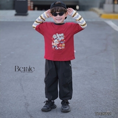 Set bộ dài áo thun cotton tay phối kẻ Play Time kèm quần gió dài cho bé trai size 11 tới 28kg BERNIE T0426B12