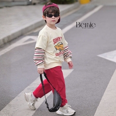 Set bộ dài cho bé trai áo thun tay phối kẻ sọc Sunny Ride kèm quần dài size 9 tới 25kg BERNIE H0426B25