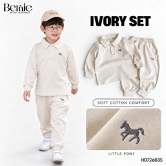 Set bộ dài chất thun cotton áo polo thêu ngựa kèm quần dài cho bé trai size 9 tới 25kg BERNIE H0726B35