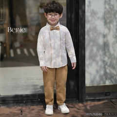 Set sơ mi Little Gentleman áo tay dài quần kaki kèm nơ cổ cho bé trai 9 tới 25kg BERNIE H0526B46