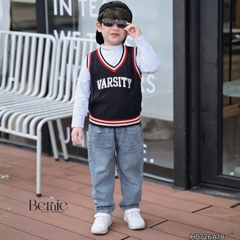 Áo gile len vặn thừng phong cách hàn quốc Varsity cho bé trai size 9 tới 25kg BERNIE H0726A18