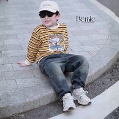 Set bộ dài thu đông áo dài tay kẻ họa tiết Fun Day kèm quần jean dài size 9 tới 28kg BERNIE H0426B26