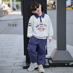 Set bộ polo thu đông cho bé trai áo polo tay dài phối sọc Brooklyn kèm quần dài size 9 tới 26kg BERNIE V0526B31
