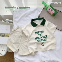 Set đồ bộ thun ngắn tay bé trai polo hàn quốc gồm áo phông màu trắng Meeting you quần thô mềm 1 đến 7 tuổi BERNIE