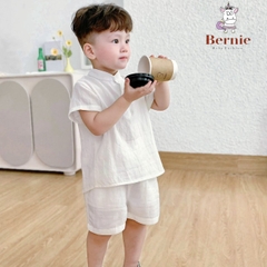 Set sơ mi đũi kaki trắng công tử ngắn cho bé trai màu trắng màu be bộ đồ sành điệu 1 đến 7 tuổi BERNIE