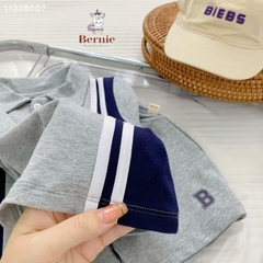 Set bộ thun cho bé trai bé gái unisex phong cách thể thao polo phối sọc kết hợp quần ngắn từ 8 đến 25kg BERNIE 1123B007
