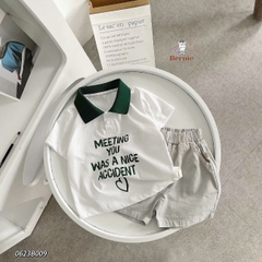Set đồ bộ thun ngắn tay bé trai polo hàn quốc gồm áo phông màu trắng Meeting you quần thô mềm 1 đến 7 tuổi BERNIE