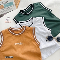 Set bộ thun ba lỗ phối viền cổ và tay Iconicboy kết hợp quần ngắn cho bé trai phong cách thể thao size 1 đến 7 tuổi BERNIE 0124B06