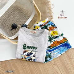 Set bộ thun tay ngắn set đi biển họa tiết Snoopy bé trai mềm mại size 1 đến 7 tuổi BERNIE 0124B43
