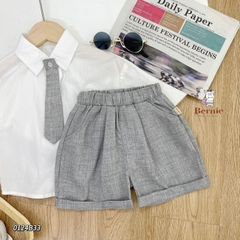 Set sơ mi trắng đồng phục đôi cho bé trai bé gái kèm cà vạt quần kaki ngắn đi học đi tiệc 1 đến 7t BERNIE 0124b32