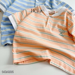 Set bộ thun ngắn tay kẻ thể thao cho bé trai in tennis kèm quần short kaki đắp túi 1 đến 7 tuổi BERNIE 0424B36