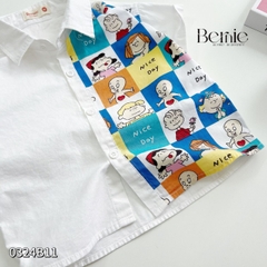 Set sơ mi họa tiết hoạt hình cho bé trai kèm quần short kaki ngắn đi chơi đi học 1 đến 7t BERNIE 0324B11