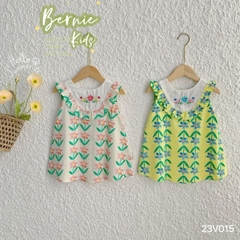 Váy chữ A yếm ngực thêu hoa viền bèo cho bé gái đi chơi đi học size 9kg tới 25kg BERNIE 23V015