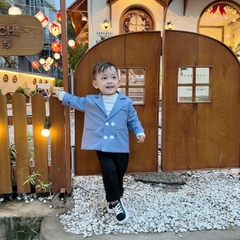 Set bộ vest bé trai 4 khuy màu xanh kèm quần dài phong cách hàn quốc cho bé 9 đến 25kg BERNIE 22A190