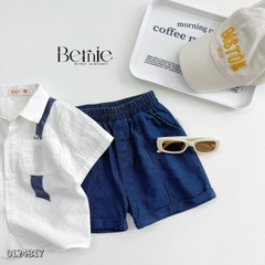 Set bộ sơ mi họa tiết gấu trúc ngắn tay cho bé trai kèm quần short jean size 1 đến 7 tuổi BERNIE 0124B17
