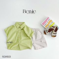 Set bộ sơ mi cổ cúc ngắn tay phối lạ mắt phong cách sành điệu cho bé trai 1 đến 7 tuổi BERNIE 0124B13