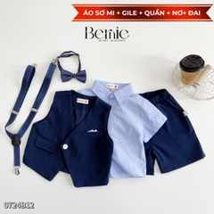Set vest gile ngắn tay công tử hàn quốc túi khăn cho bé trai thôi nôi sinh nhật đi tiệc 1đến 7 tuổi BERNIE 0424B32