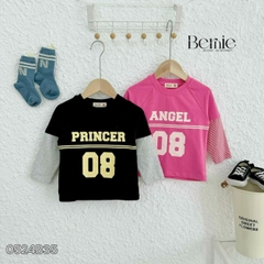 Set bộ thun dài tay cotton phối tay sọc in chữ số cho bé trai bé gái đi chơi đi học 1đến 7tuổi BERNIE 0524B35
