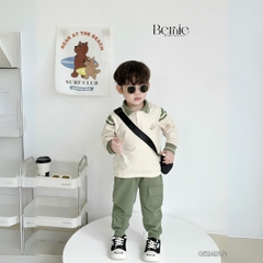 Set bộ thunpolo dài tay phối sọc tay họa tiết Bernie cho bé trai đi chơi đi học 1 đến 7t BERNIE 0524B15