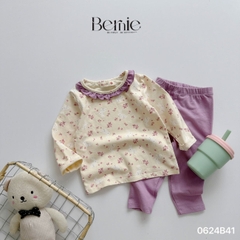 Set bộ dài thun dàì tay thu đông cotton họa tiết dễ thương viền bèo bé gái đi chơi đi học 1đến 7t BERNIE 0624B41