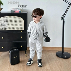 Set bộ thun dài tay robot phối tay kẻ có mũ cho bé trai bé gái đi chơi đi học 1 đến 7 tuổi BERNIE 0624B30