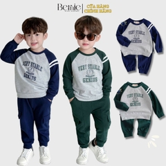 Set bộ thun dài tay raplang cotton da cá họa tiết in chữ thể thao cho bé trai 1 đến 7 tuổi BERNIE 0424B27