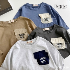 Áo thun cotton tay dài phối túi màu in chữ cho bé trai phong cách Hàn quốc 1đến 7tuổi BERNIE 0624A29